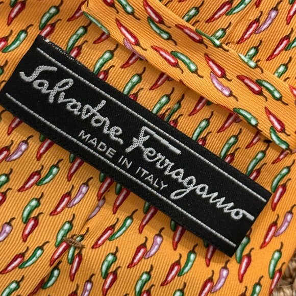 Salvatore Ferragamo Tie - Orange with Chili Peppers - Picture 2 of 2